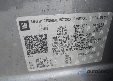 2019 GMC Terrain Sle из США, поврежденный, VIN 3GKALMEVXKL222465